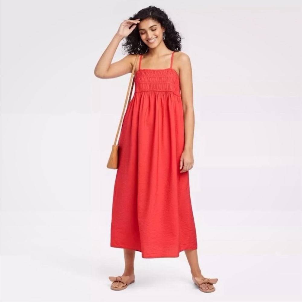 A New Day Smocked Midi Slip Dress with Pockets